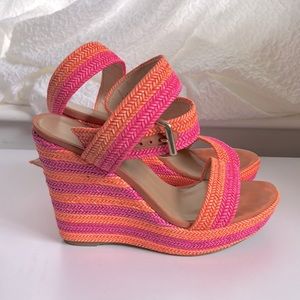 Stuart Weitzman sandal wedge pink and orange size 10. ECU